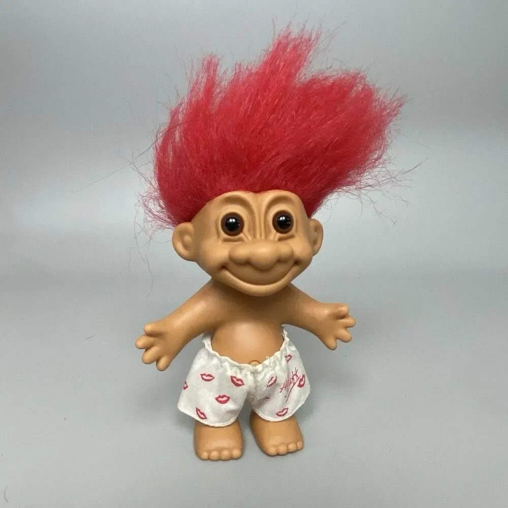 Vintage Russ Troll Dolls Red Purple Pink Hair Russ Trolls Dressed Nude Lot of 4